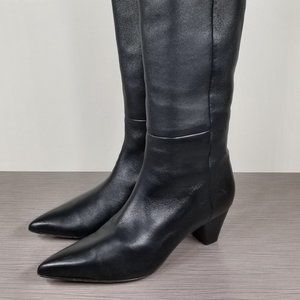 Vince Knee High Kitten Heel Boots, Black Leather, Womens Size 6.5 US / 36.5